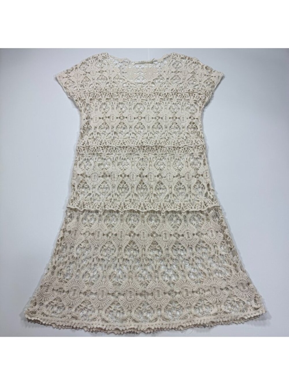 Solitaire Dress Women's L White Floral Cotton Mini Lace-Detail Cap Sleeve Party